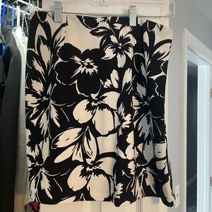 Boston Proper Black and Cream Floral A-Line Skirt